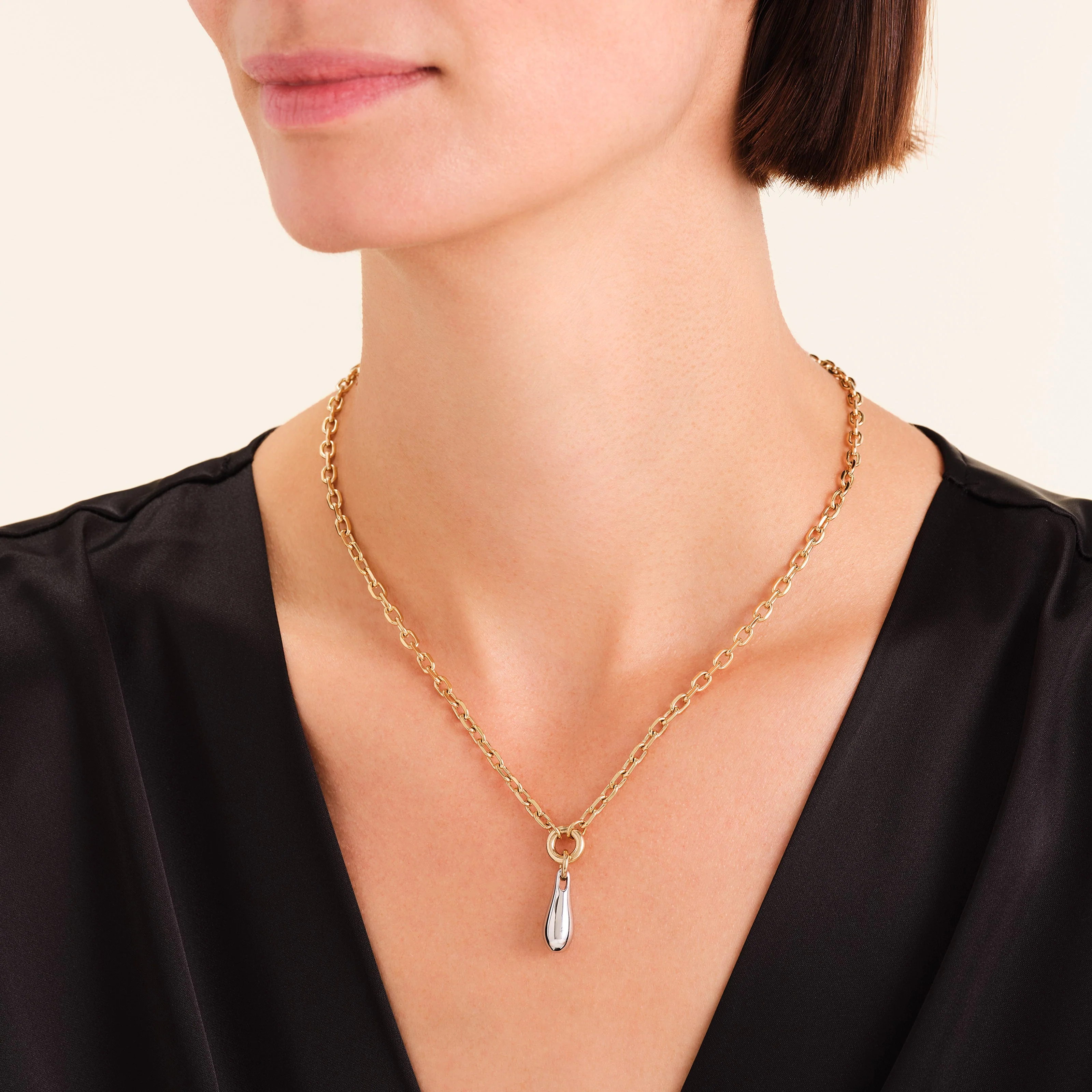 Collier pendentif goutte bicolore - Image 2