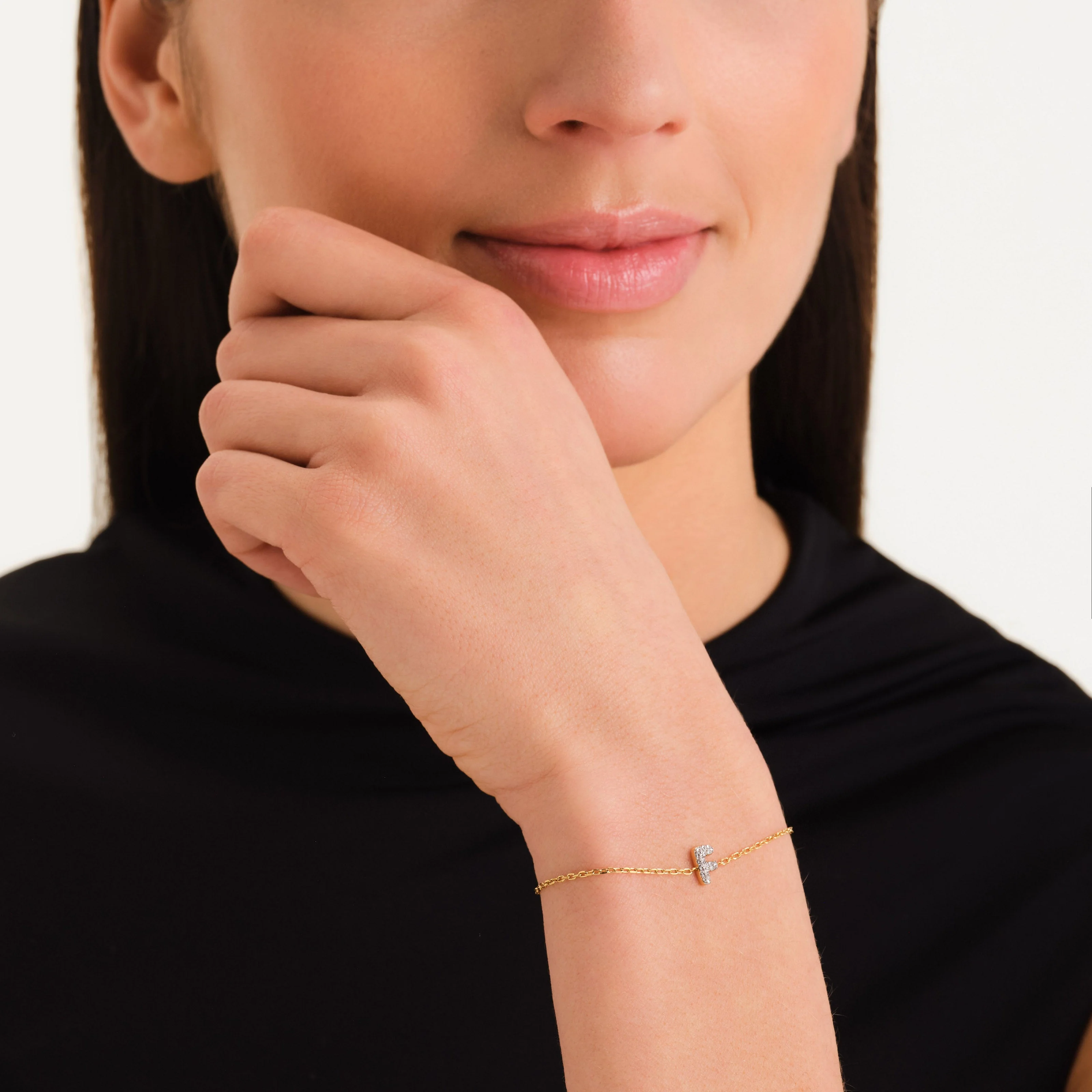 Bracelet lettre F avec cristaux - Image 2