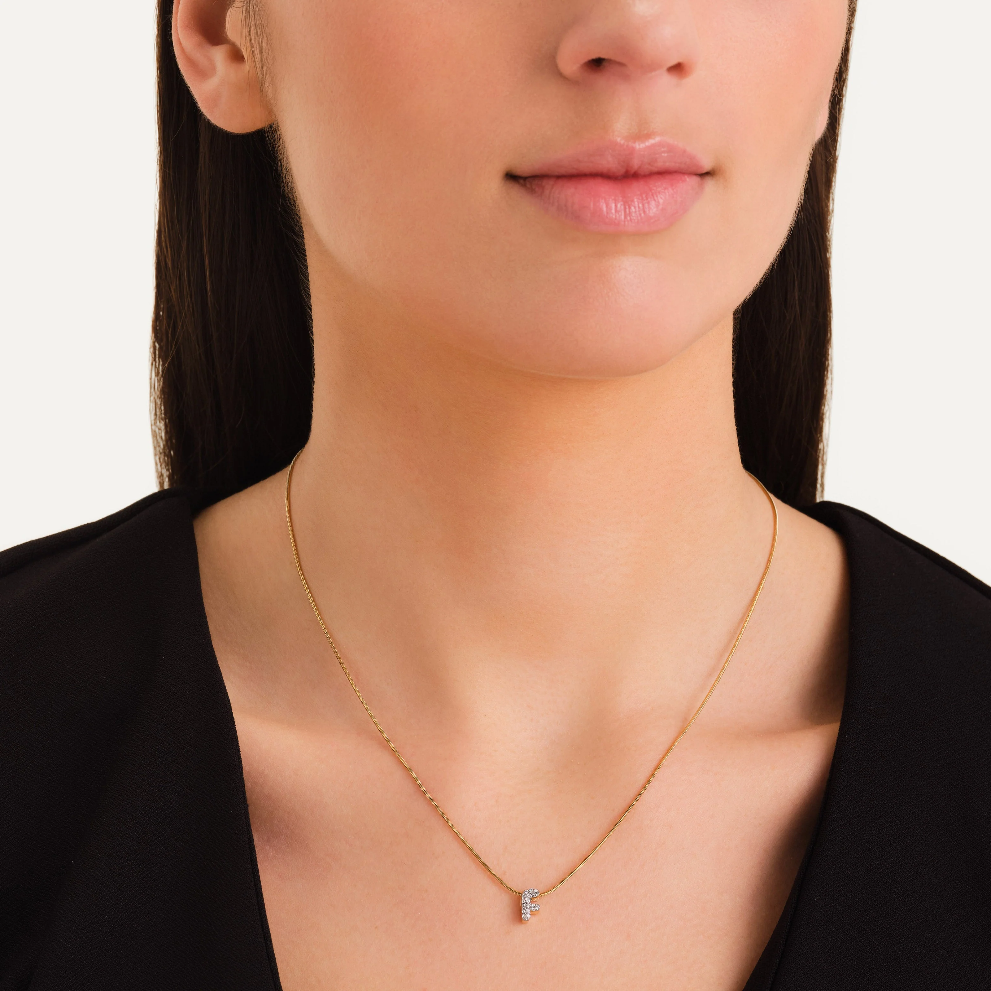 Collier lettre F avec cristaux - Image 2