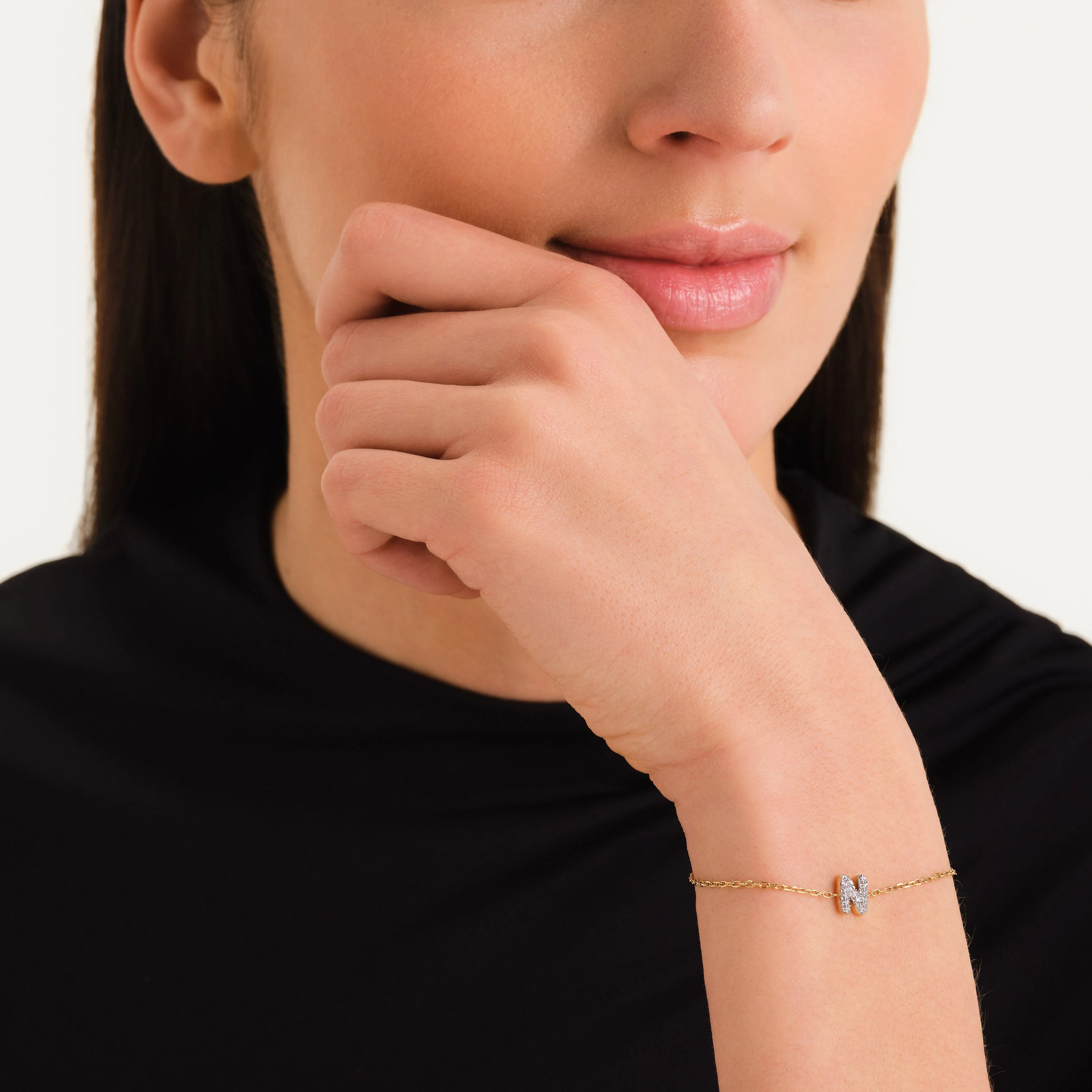Bracelet lettre N avec cristaux - Image 2