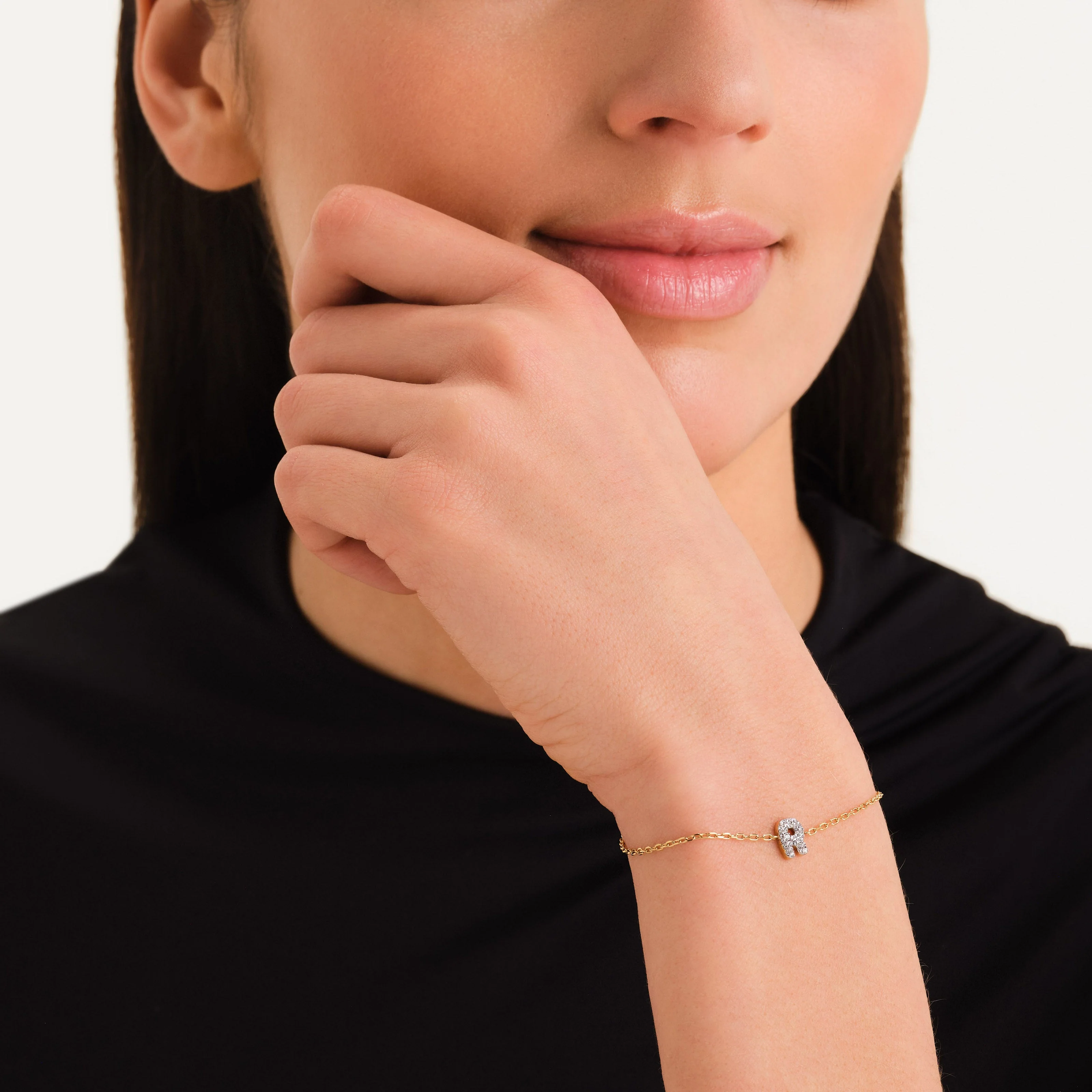 Bracelet lettre R avec cristaux - Image 2
