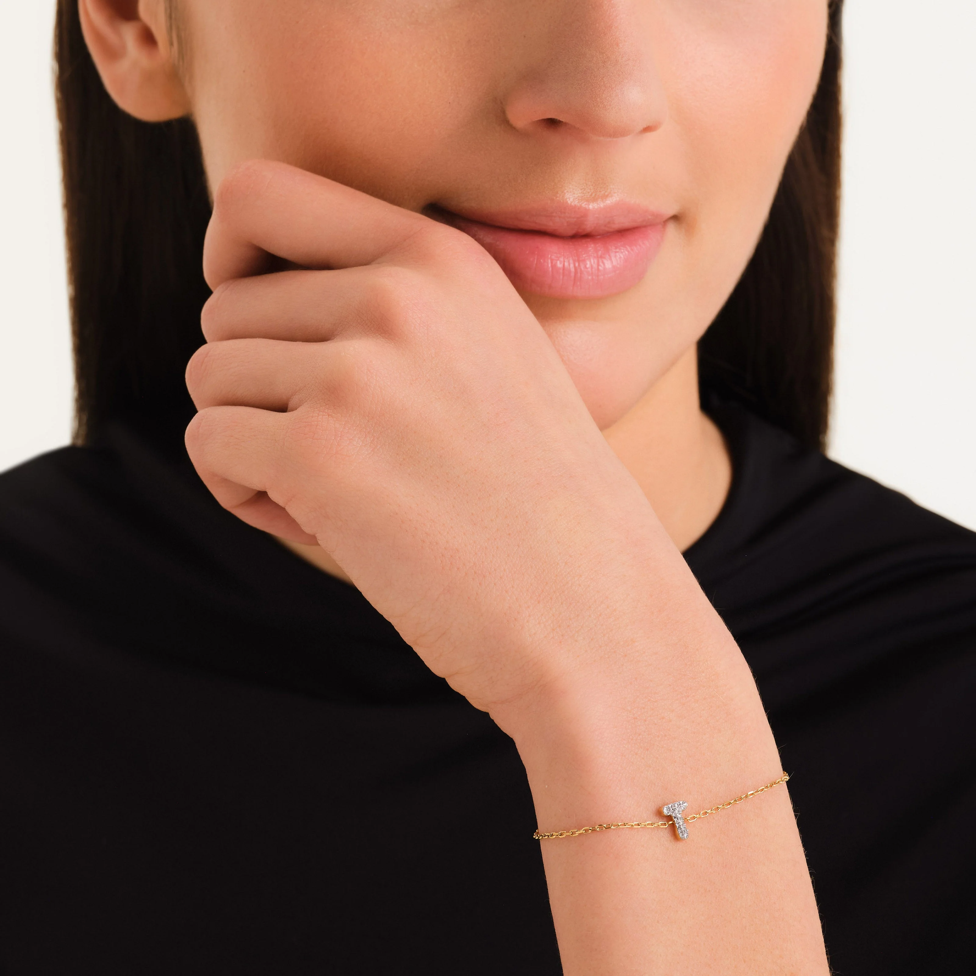 Bracelet lettre T avec cristaux - Image 2