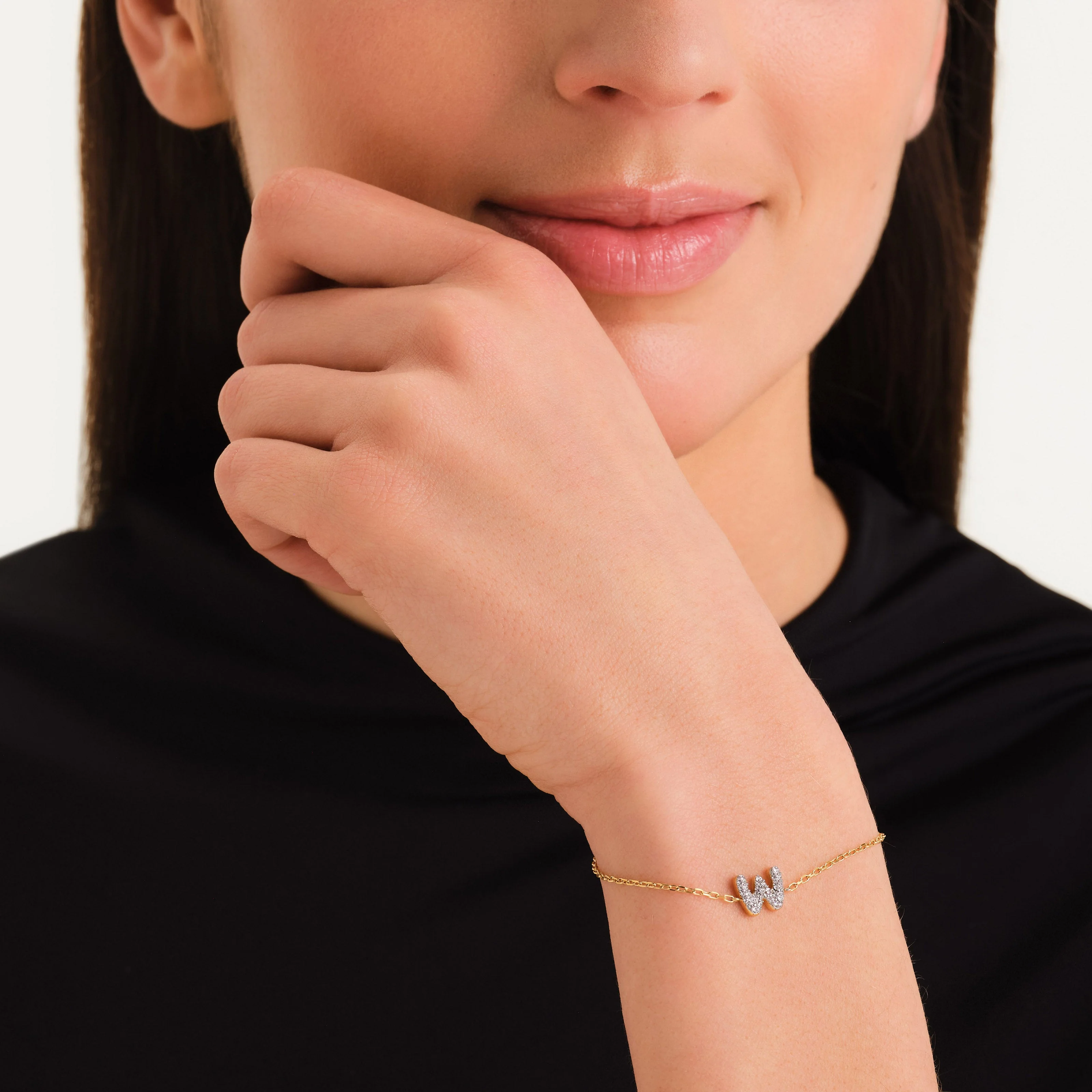 Bracelet lettre W avec cristaux - Image 2