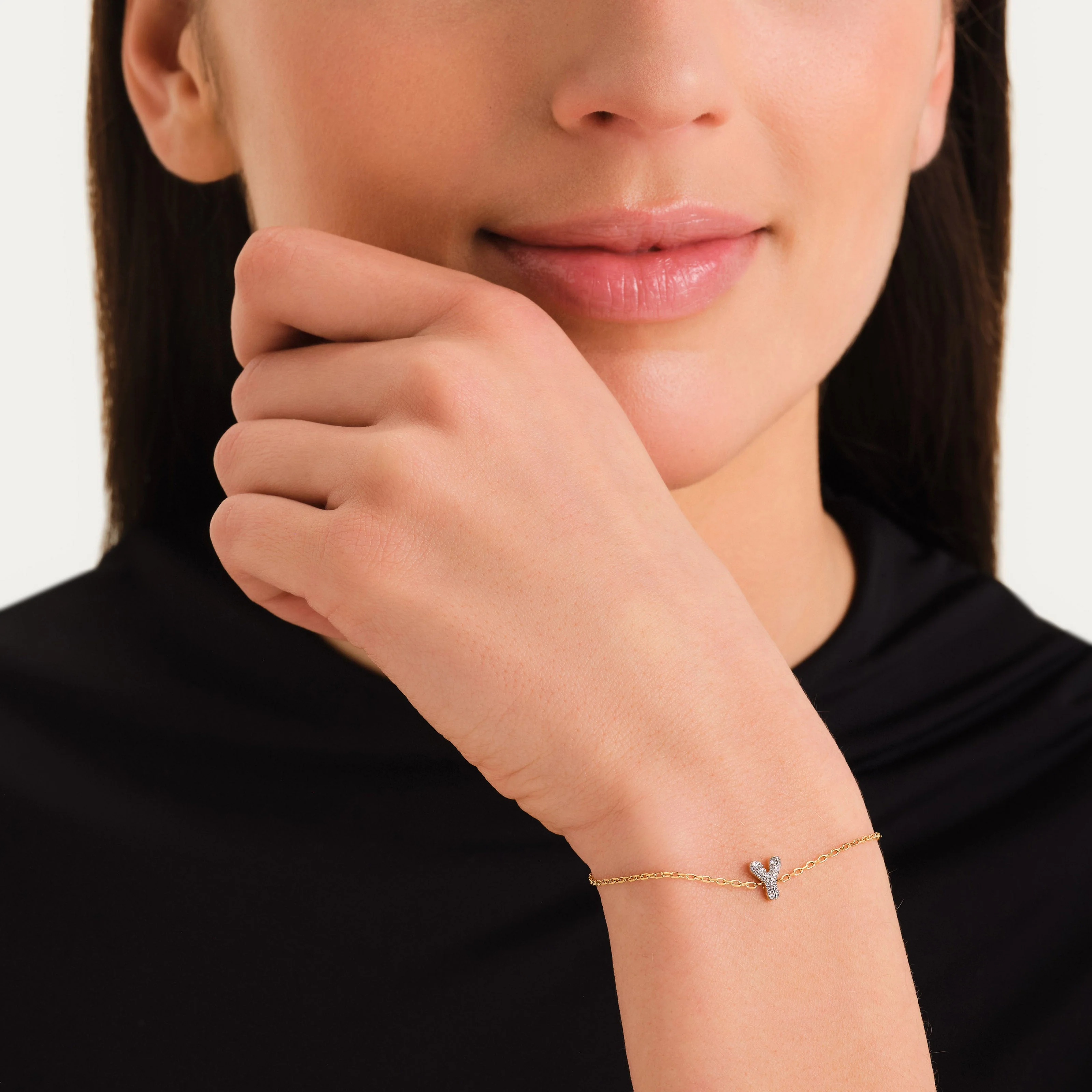 Bracelet lettre Y avec cristaux - Image 2