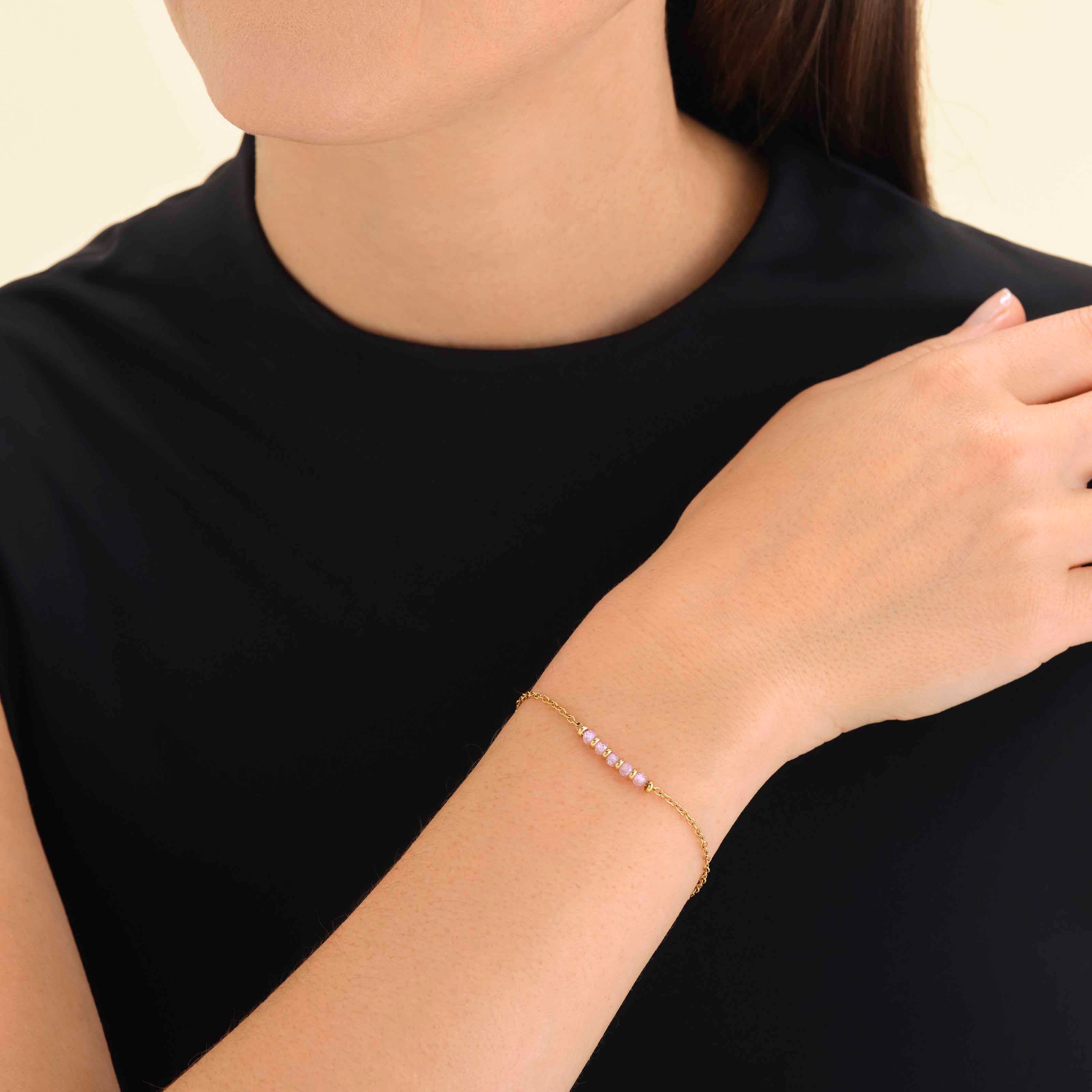 Bracelet de 5 pierres roses - Image 2