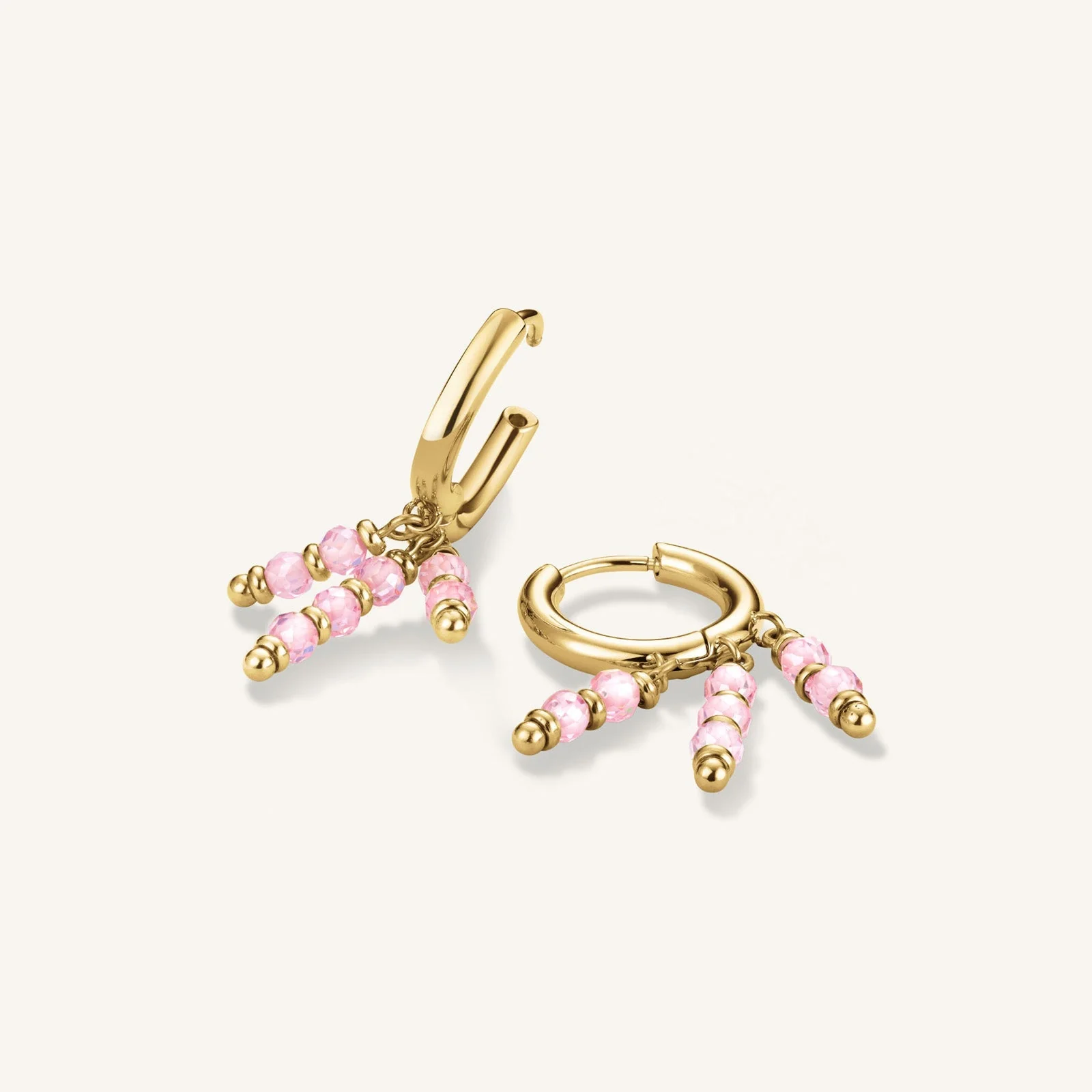 Créoles Pendantes à Perles Roses - Image 3