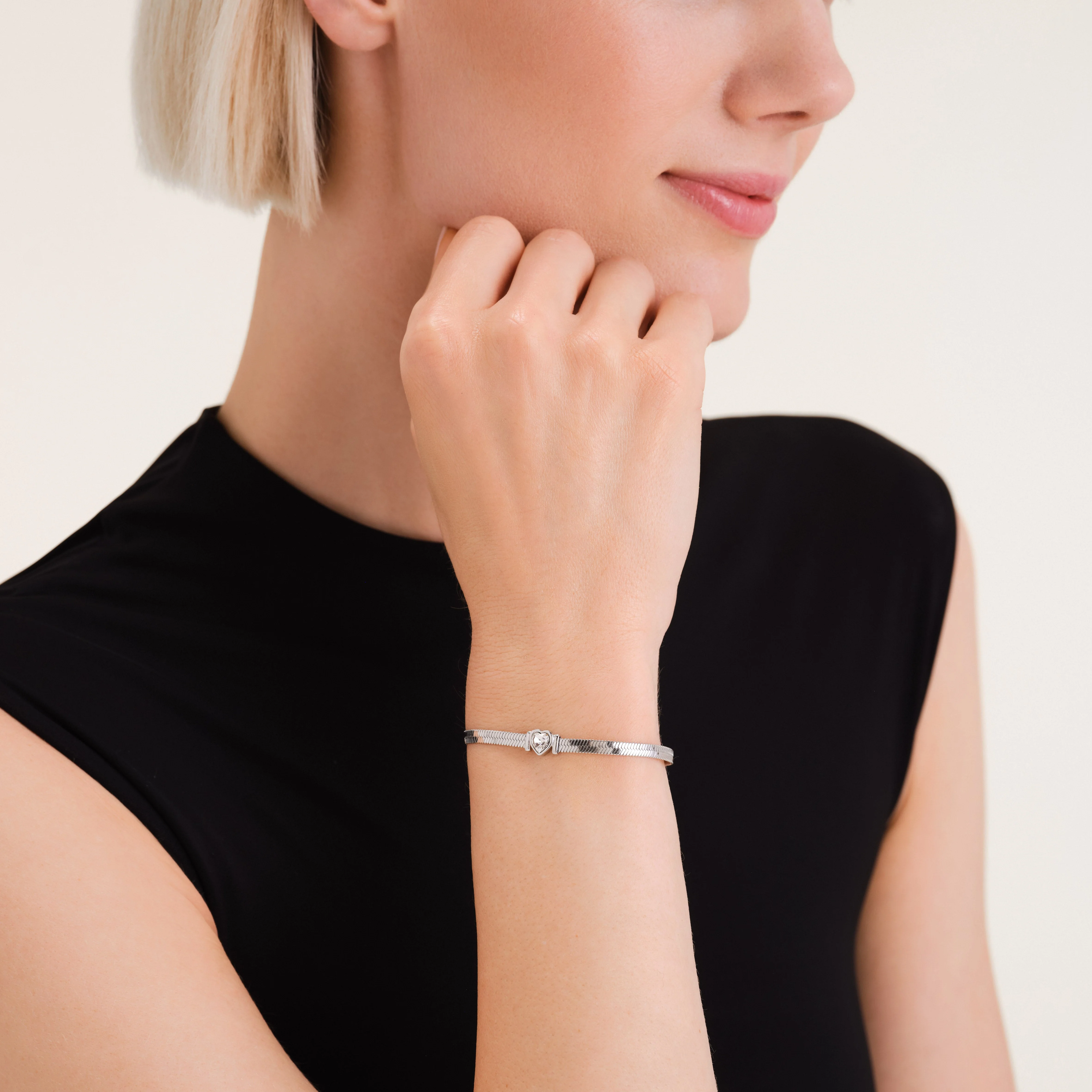Bracelet Chaîne Serpend Et Cœur Argent - Image 2
